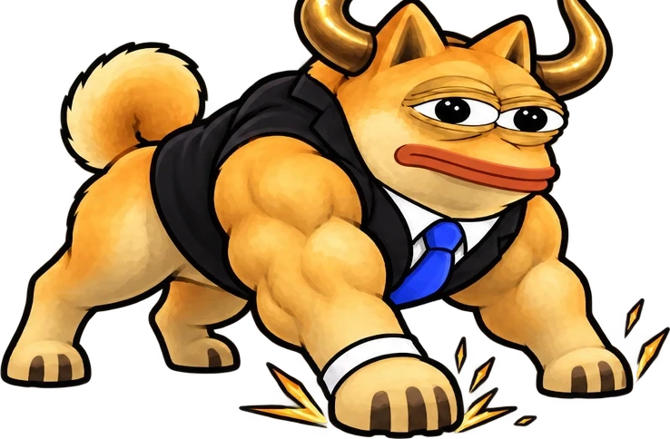 DOPUNK with golden bull horns and huge muscles, pawing the ground