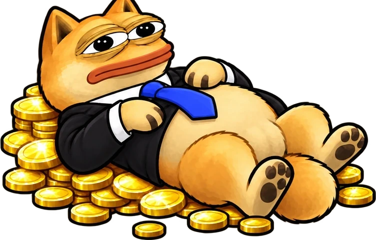 DOPUNK lying back on a pile of gold coins
